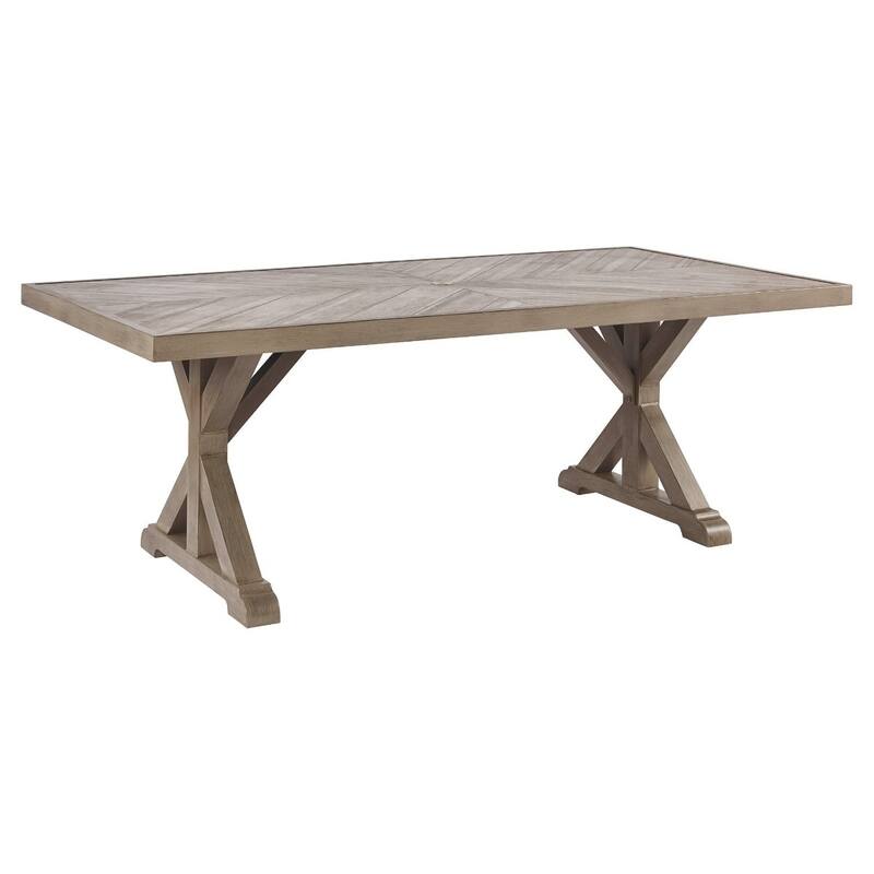 Signature Design by Ashley Beachcroft Porcelain/ Aluminum Outdoor Dining Table - 84.25" W x 42.25" D x 29.25" H - Beige
