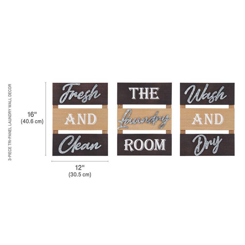 Elements Tri-Panel Wood and Metal 3-Piece Laundry Room Wall Decor Set