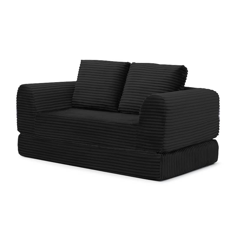 Sofa Bed Sleeper Sofa with 2 Pillows, Black Upholstered Sofa Couch Loveseat 2-Seater Sofa Couch with Armrests