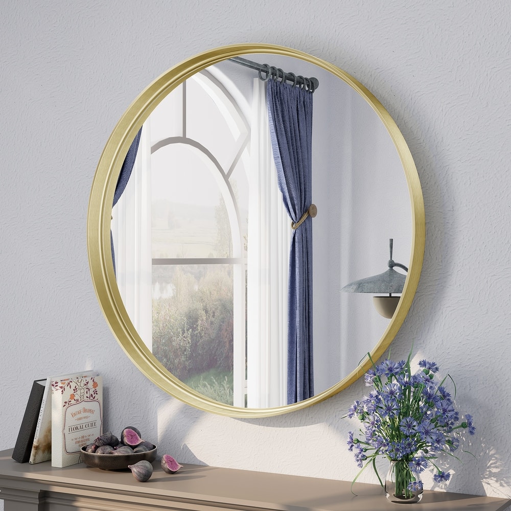 Round Tempered Glass and Metal Framed French Cleat Mounted Wall Bathroom / Vanity Mirror