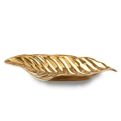 Botanic Collection Titanium Porcelain Leaf 17.25" Gold