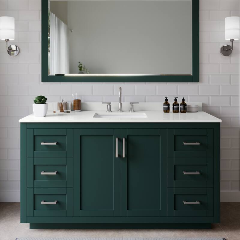 Wyndham Collection WCF292960S-QTZ-US3MXX Miranda 60" Free Standing - Green / White Quartz Top / Brushed Nickel Hardware