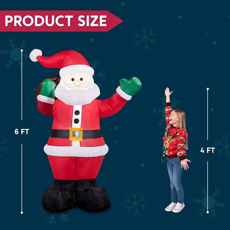 6 ft. Tall White, Green & Red Plastic Christmas Waving Santa Claus Inflatable - Multicolor