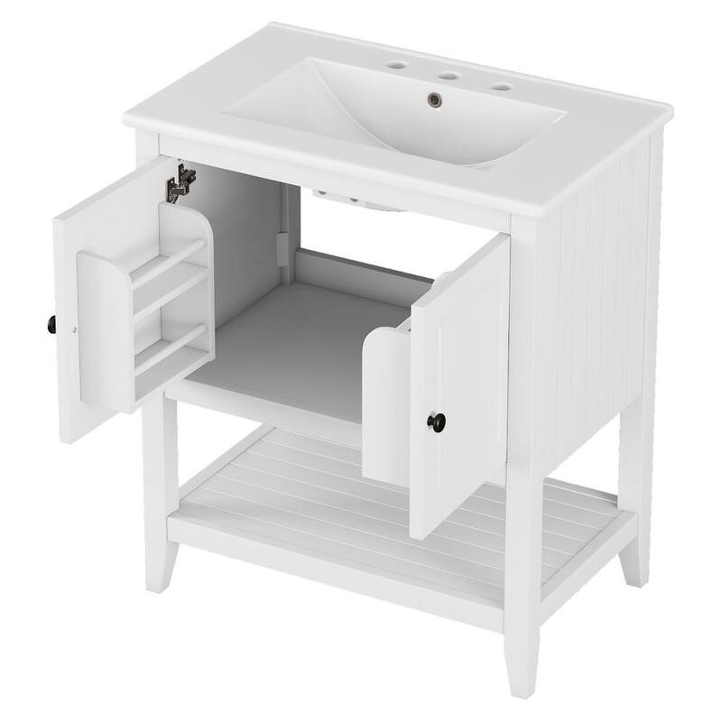 30" White Modern Sleek Bathroom Vanity