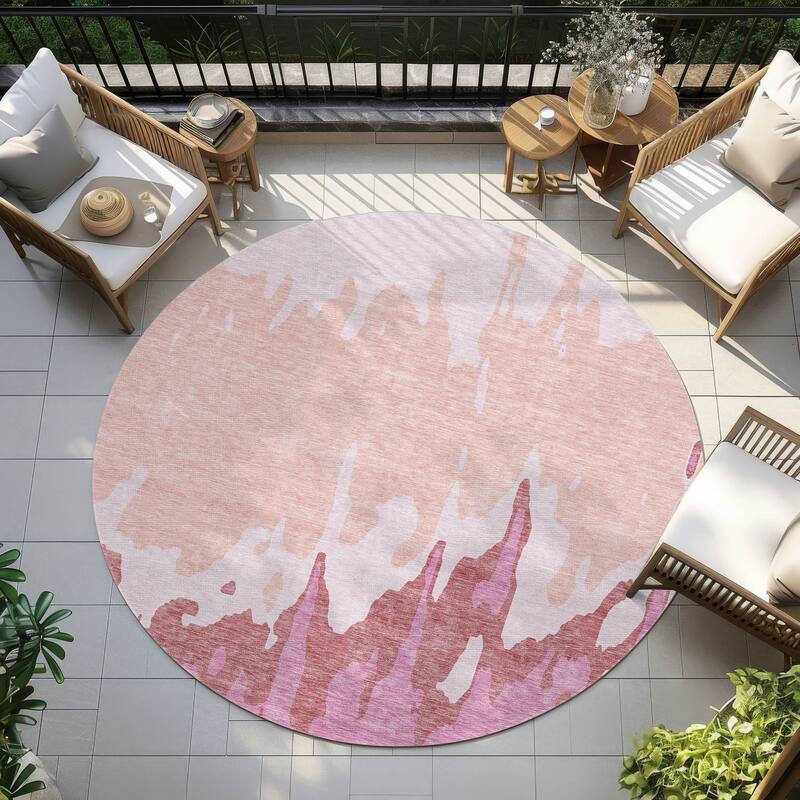 Machine Washable Indoor/ Outdoor Modern Abstract Chantille Rug - Blush - 8' x 8'