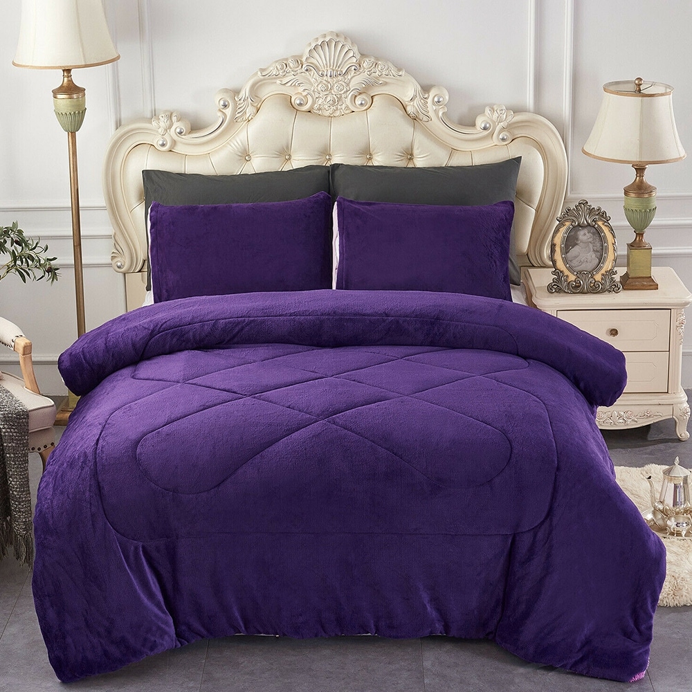3 Piece Reversible Flannel Plush Borrego California King Purple - Bed Bath  u0026 Beyond - 35298059
