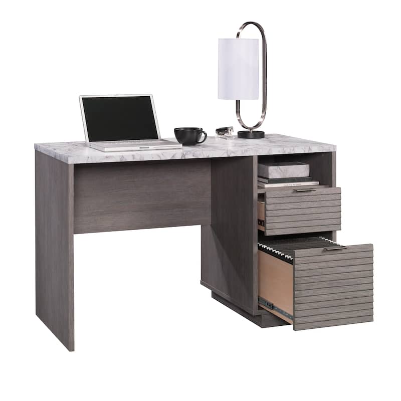 Wood Modern Desk with 2 Spacious Drawers, Medium Gray