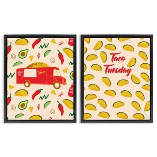Stupell Taco Tuesday and Truck Patterned Framed Floater Canvas Wall Art Design By Dina Riddle (Set of 2)