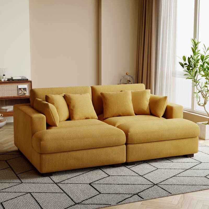 Navaeh Corduroy Modular Sectional Sofa Large Couch Sleeper Chaise - Orange Set&4 Pillow