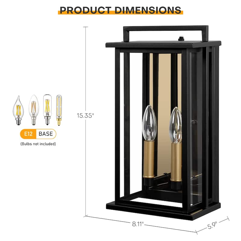 1-Light Black Dusk to Dawn Outdoor Wall Lantern with Mirror Glass - W8.11" x D5.9" x H15.35"