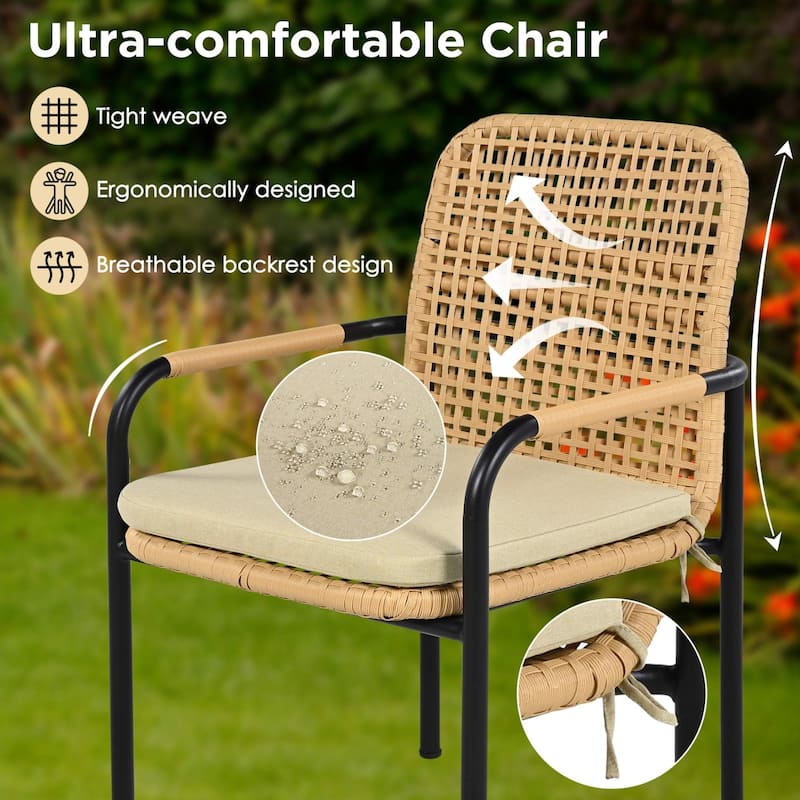 6 Piece Outdoor Patio Dining Set With Cushions And Rattan Chairs