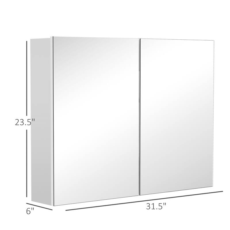 HOMCOM Double Door Wall Mounted Bathroom Mirror Medicine Cabinet with Modern Design, Large Storage, & Quiet Hinges - 23.5*31.5*6