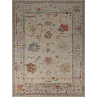Vegetable Dye Oushak Turkish Rug Handmade Floral Wool Carpet - 8'2" x 9'11"