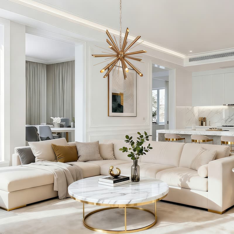 Modern Gold 15-Light LED Sputnik Chandelier for Living Room Hallway Foyer - D25.2"*H18.9"