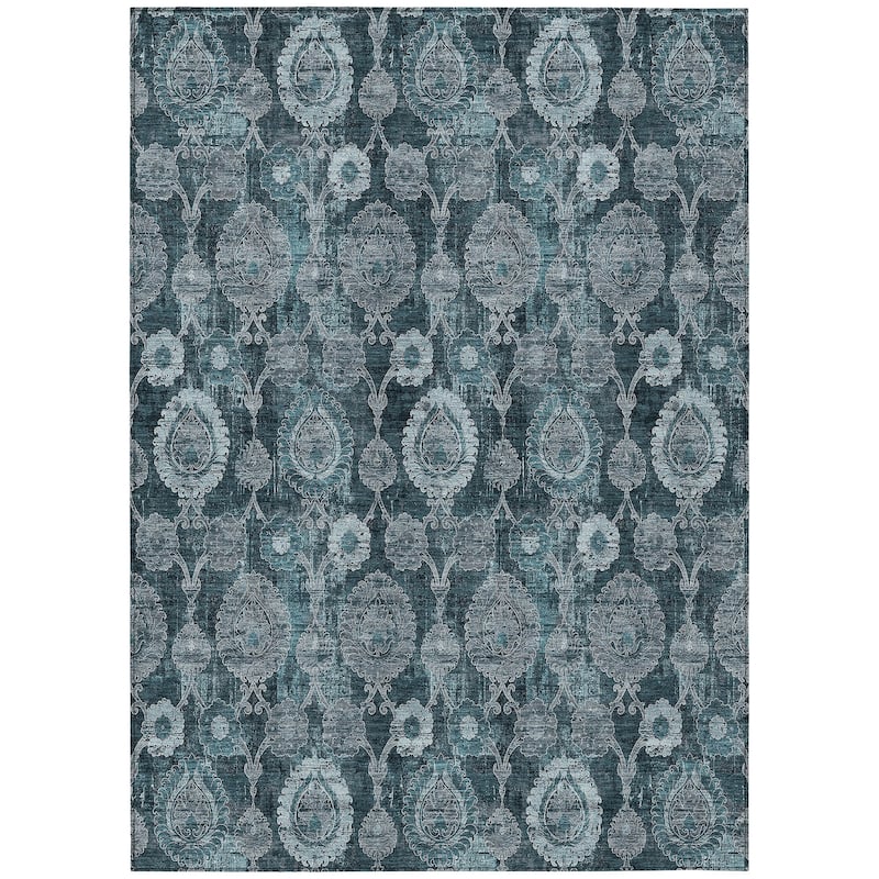 Machine Washable Indoor/ Outdoor Chantille Casual Floral Rug