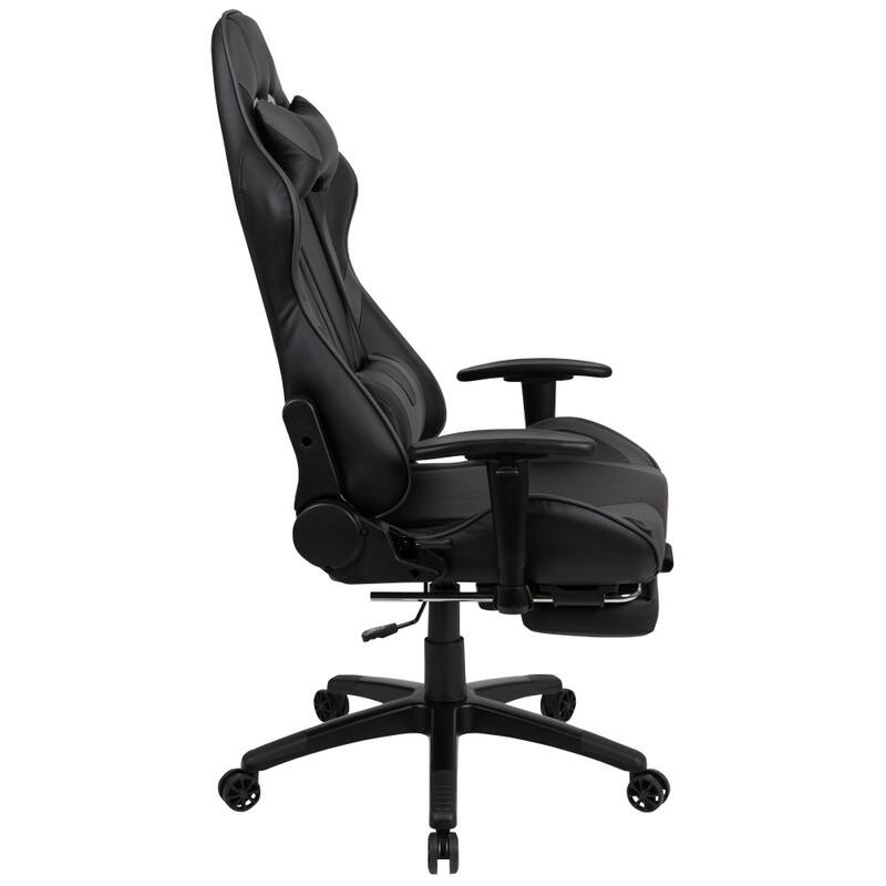 Racing Gaming Ergonomic Chair with Reclining Back, Footrest in LeatherSoft