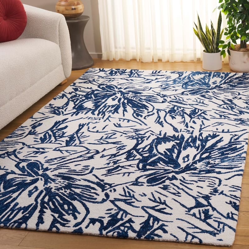 SAFAVIEH Handmade Jardin Antonella Country Wool Rug - 8' x 10' - Ivory/Blue