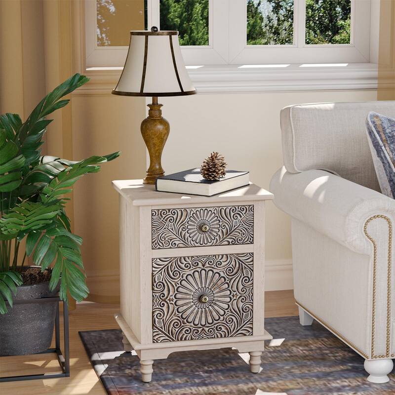 COSIEST Vintage Accent Nightstand End Table w Chest, Drawer