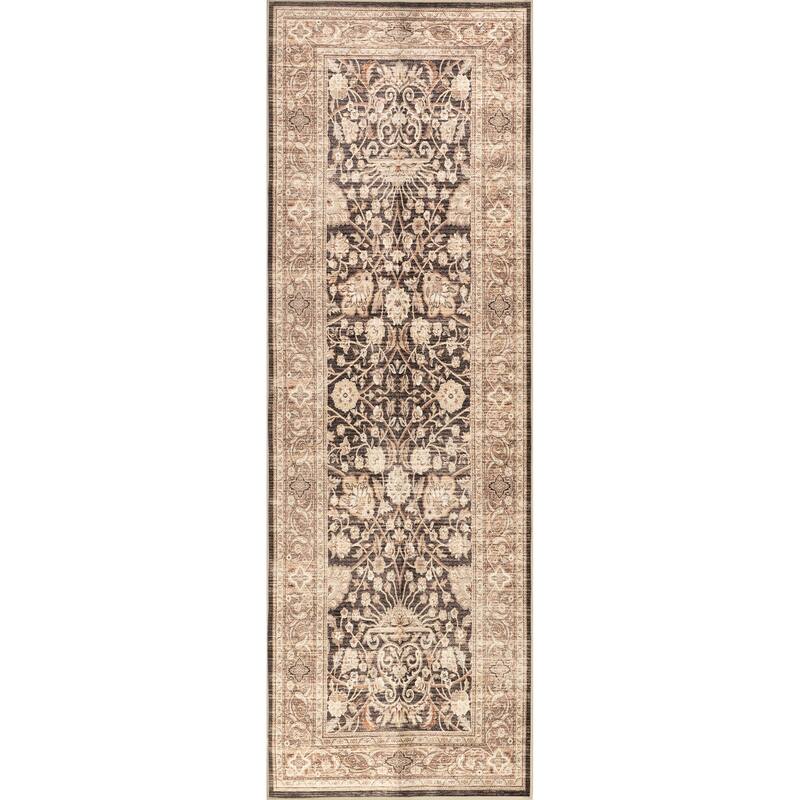Nuloom Cerise Floral Faded SplashGuard Machine Washable Area Rug