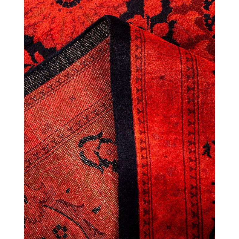 Overton Hand Knotted Wool Vintage Inspired Modern Contemporary Overdyed Black Area Rug - 9' 3" x 16' 3"