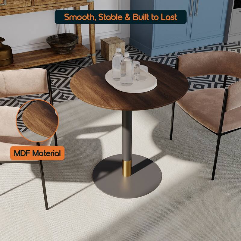 Vail Round Dining Table with 36 in. MDF Tabletop in Black Stainless Steel Round Pedestal Base with Gold Accent Kitchen Table