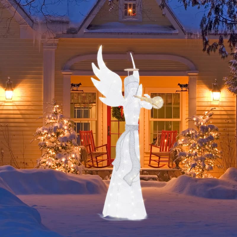 Futzca Lighted Christmas Reindeer & Sleigh, Outdoor Angel Christmas Decoration