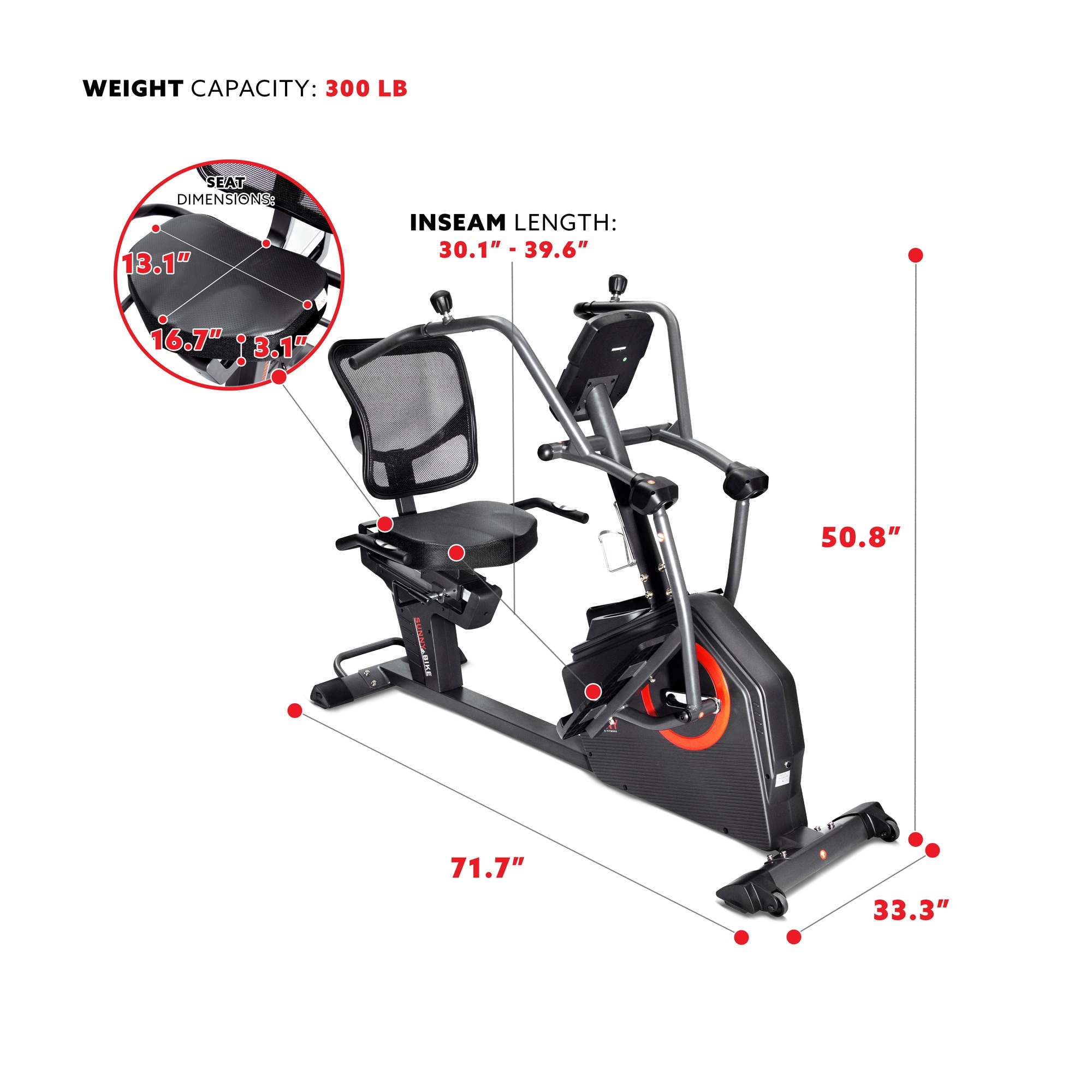 Sunny Health Fitness Electromagnetic Recumbent Elliptical Bike W
