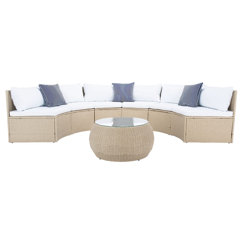 SAFAVIEH Outdoor Patio Furniture Jesvita Demilune Half-Moon Wicker Patio Set
