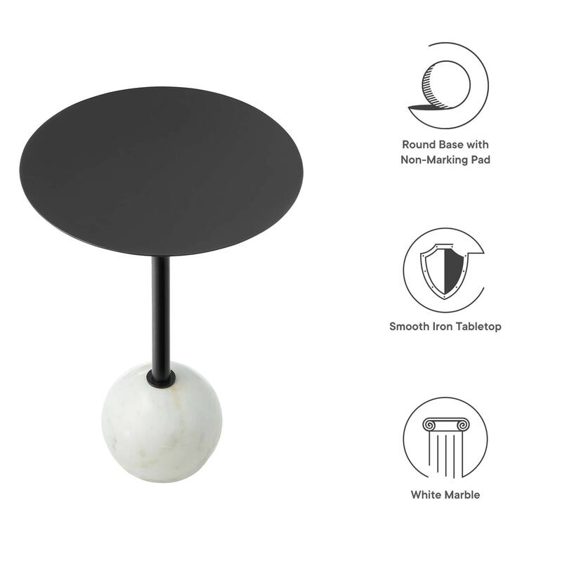 Aliza Round White Marble Side Table with White Marble Base