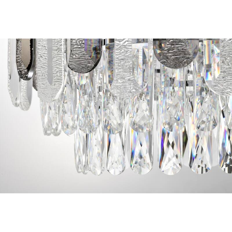 Chrome Finish 8-Light Tiered Chandelier with Rippled Crystals Hanging