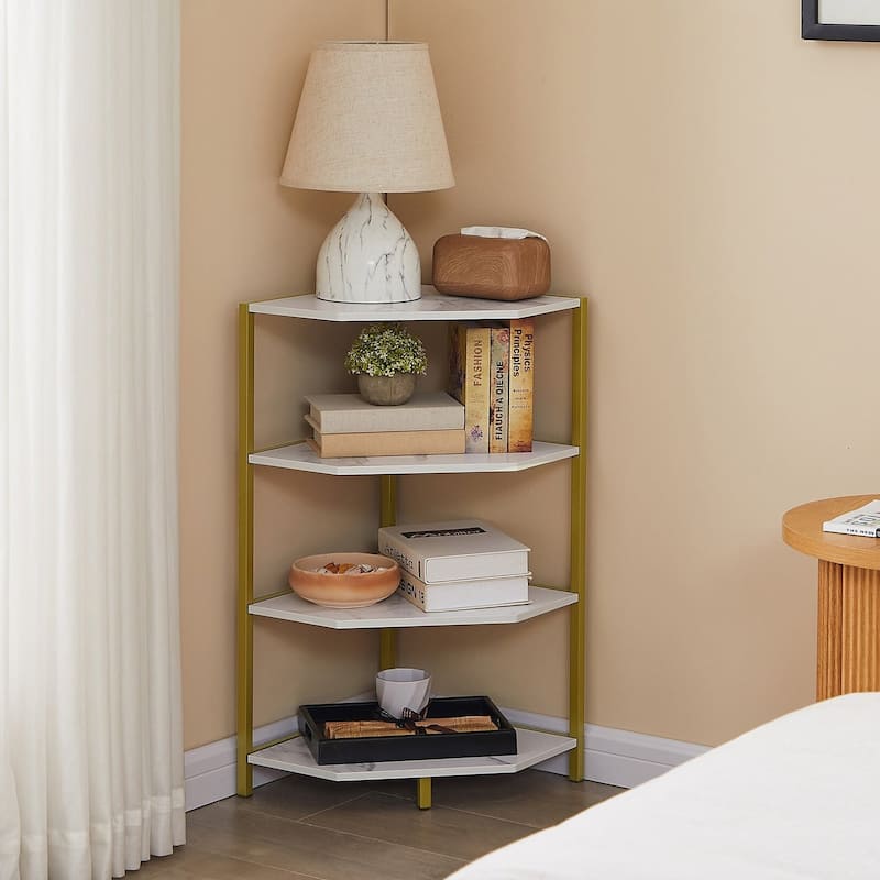 VECELO 4-Tier Polygonal Corner Shelf for Small Spaces