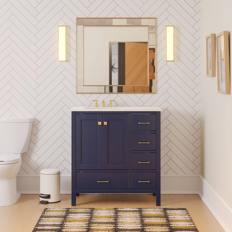 KitchenBathCollection Horizon 36" Bathroom Vanity with Engineered White Top - Royal Blue