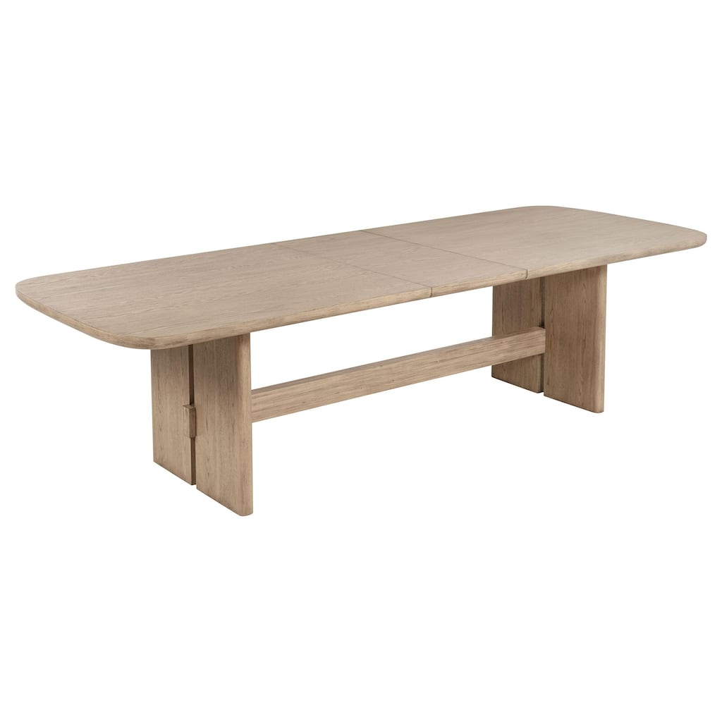 Lno Dining Table, 92-110 Inch Extendable Leaf Top, Oak Beige Hardwood