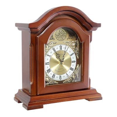 Traditional Redwood Mantel Clock With Gilded Details