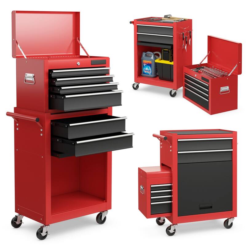 Costway 2 in 1 Rolling Cabinet Storage Chest Box Organizer w/ 6 - See Details - Black, Red
