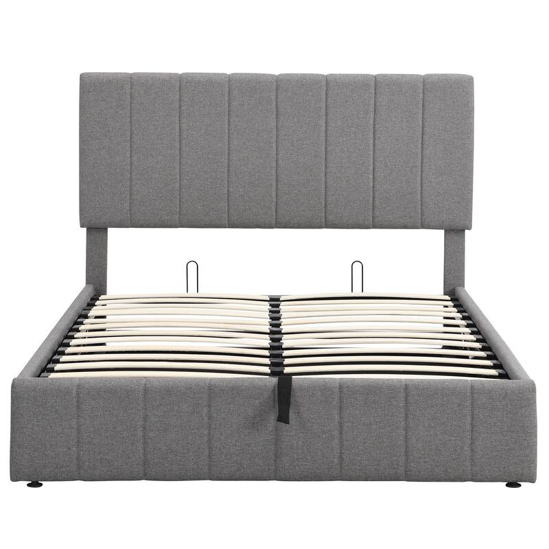 Linen Upholstered Platform Bed with a Hydraulic Storage System