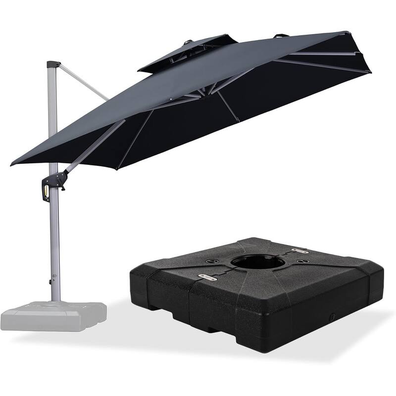PURPLE LEAF 10ft Square Patio Offset Cantilever Umbrella with Base Included - Grey