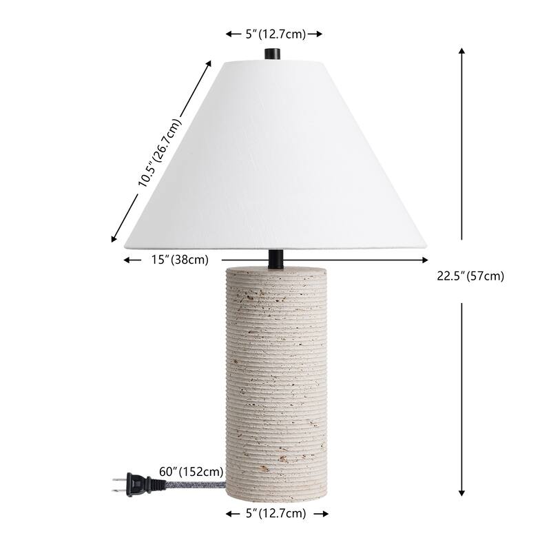 Kelsey 22.50" Modern Minimalist Travertine Column LED Table Lamp, By JONATHAN Y