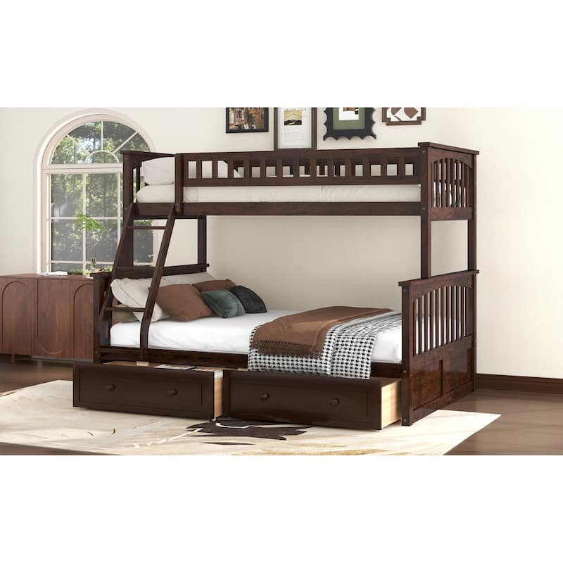 Twin Over Full Bunk Bed With Drawers, Convertible Beds