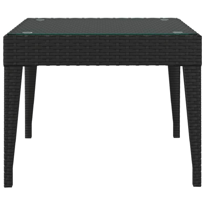 vidaXL Side Table Black/Brown 19.7"x19.7"x15" Poly Rattan and Tempered Glass - 19.7" x 19.7" x 15"
