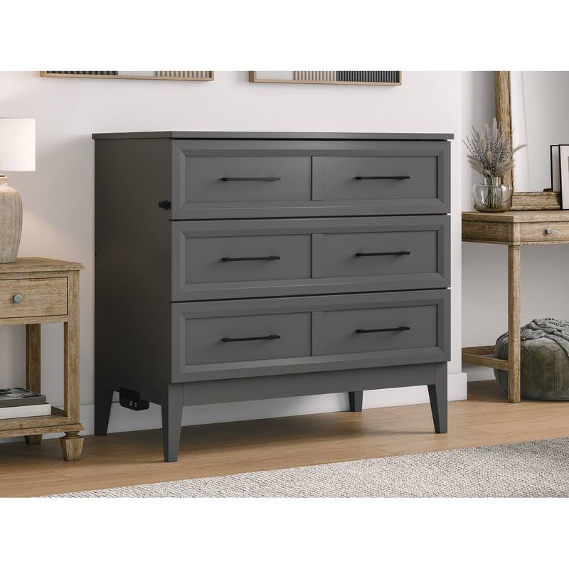 Solid Wood Murphy Bed Chest Twin Size with Mattress & Charger - Space Saving Furniture
