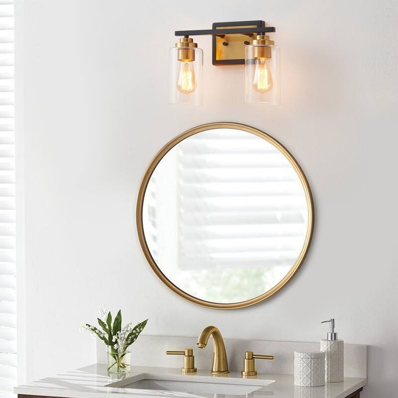 KAWOTI Black & Gold Bathroom Vanity Light with Clear Glass Shade