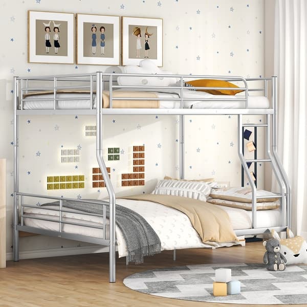 slide 2 of 33, Contemporary Full XL Over Queen Metal Bunk Bed Kids Bed with Stairs,Save Space,Split Into Two Beds Silver