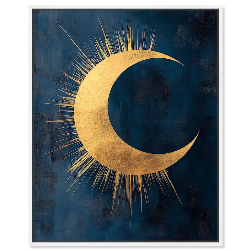Gold Moon on Indigo Canvas by Art Remedy - 30" x 36" - White