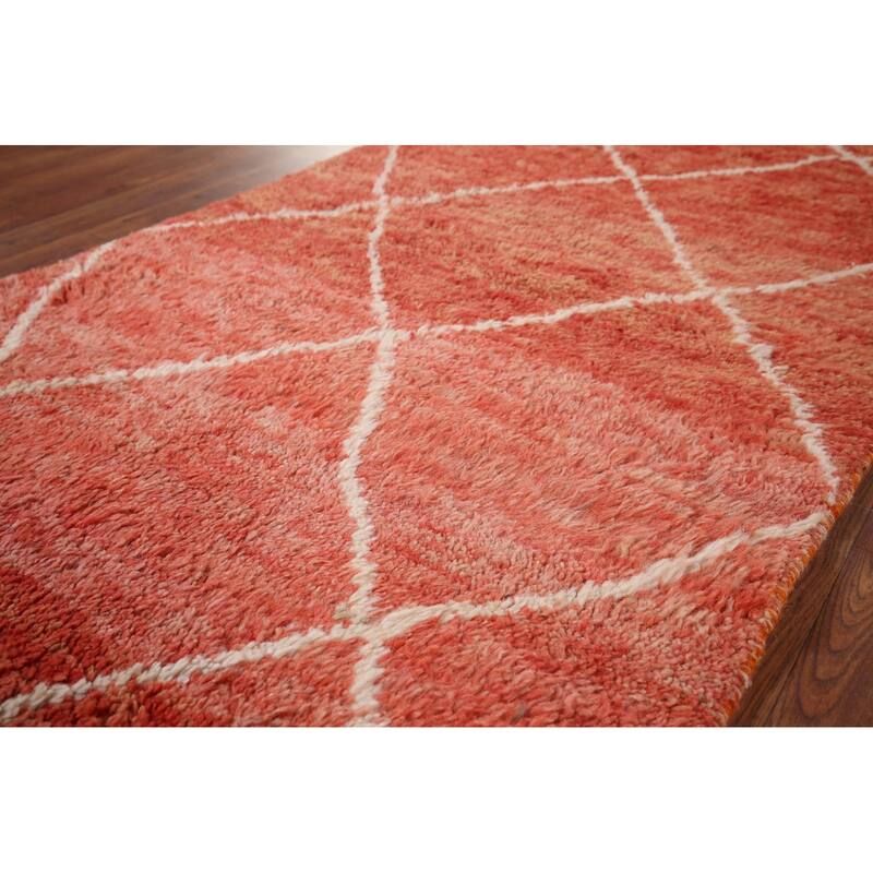 Orange Plush Trellis Moroccan Accent Rug Hand-Knotted Wool Carpet - 3'1" x 5'7"