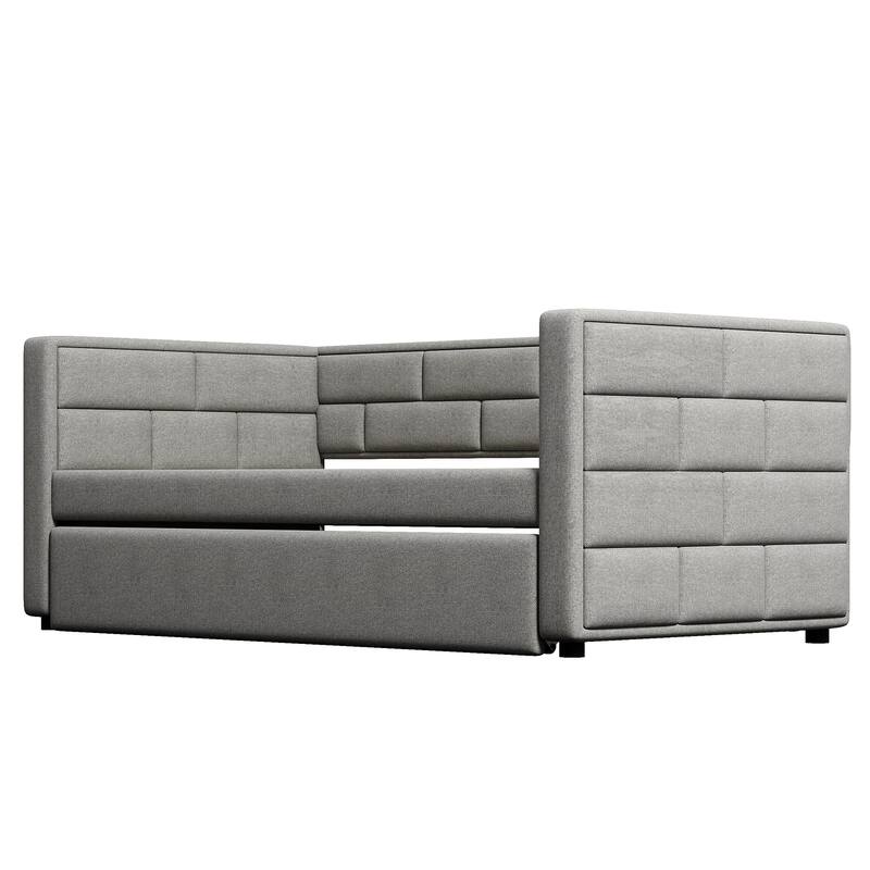 Twin Size Daybed With Trundle, Upholstered Daybed With Padded Back