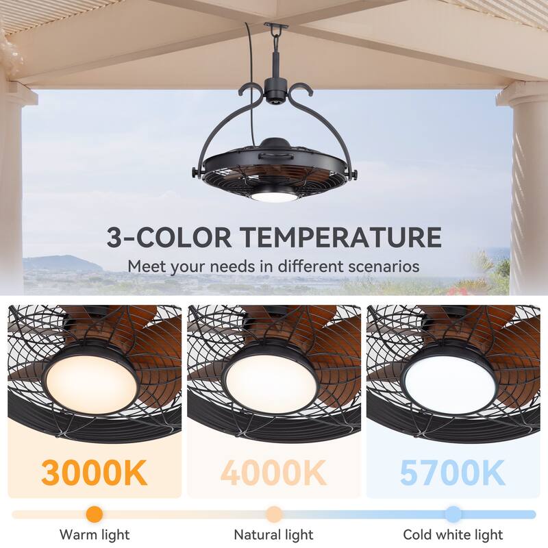 23.6" Waterproof ABS 7-Blade Outdoor Ceiling Fan with LED Light and Remote