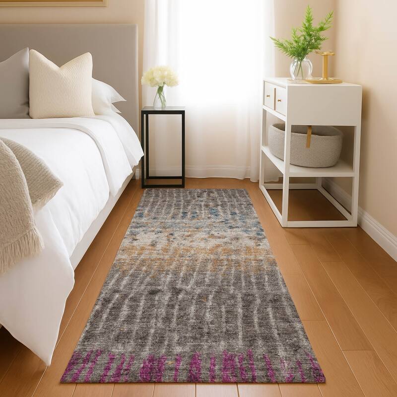 Machine Washable Indoor/ Outdoor Boho Modern Chantille Rug