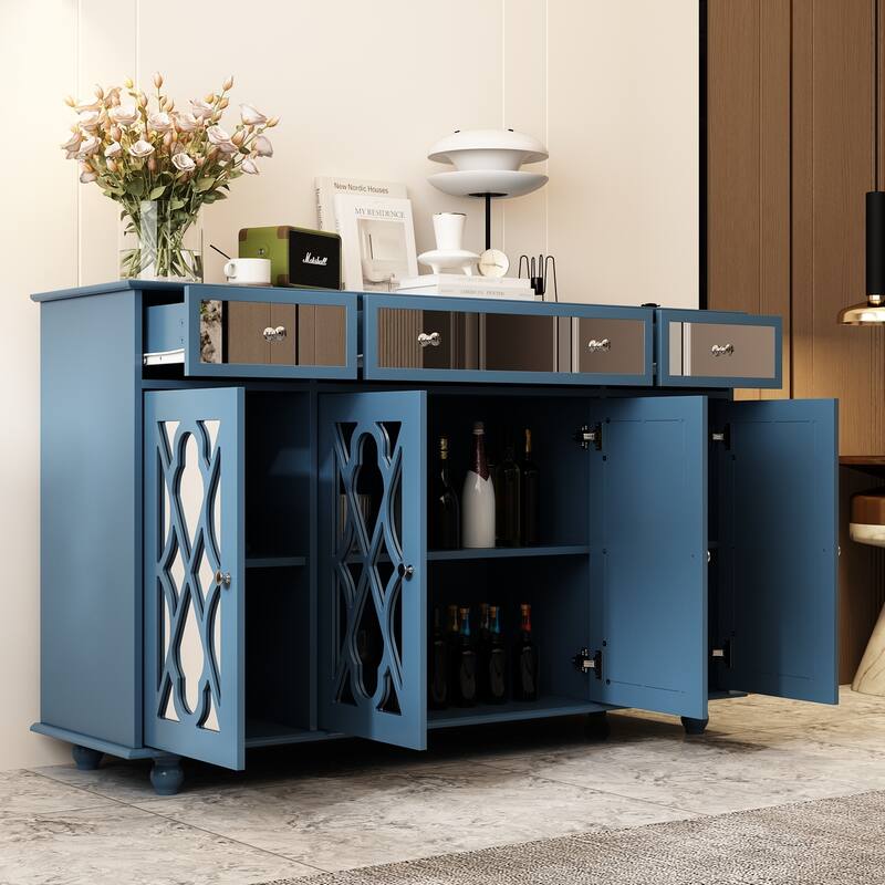 55.1" Accent Storage Cabinet Mirror Sideboard Buffet Cabinet Buffet