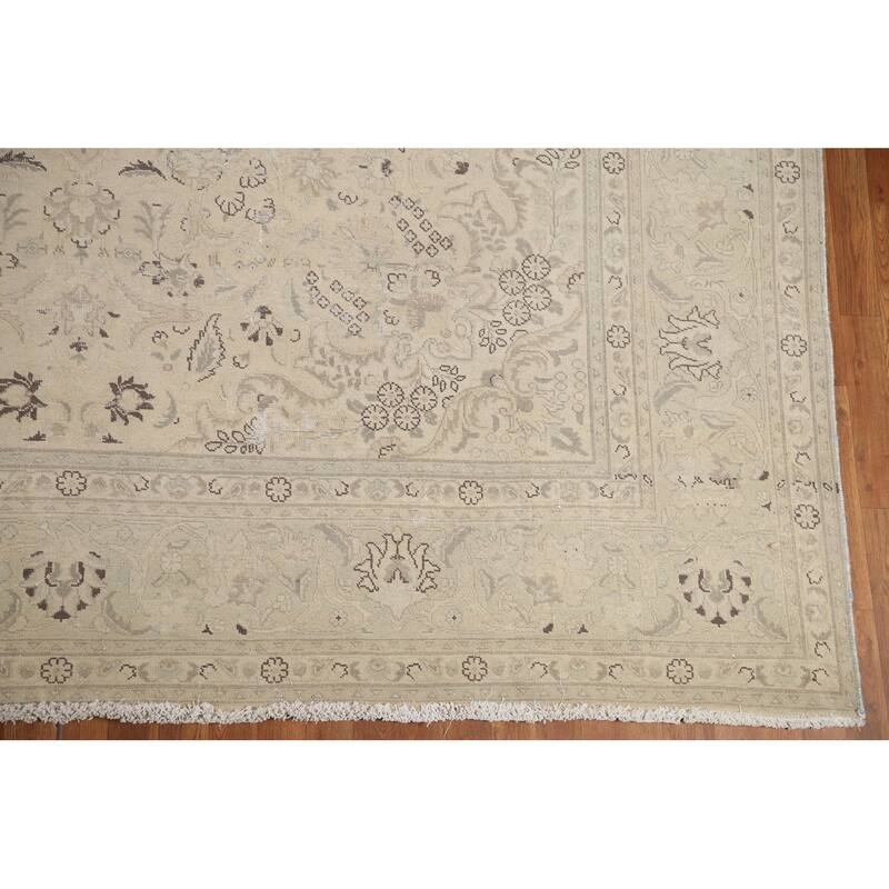 Hand Knotted Oriental 100% Wool Carpet Traditional Floral Beige & Ivories Tabriz Area Rug - 12' 8'' X 9' 9''